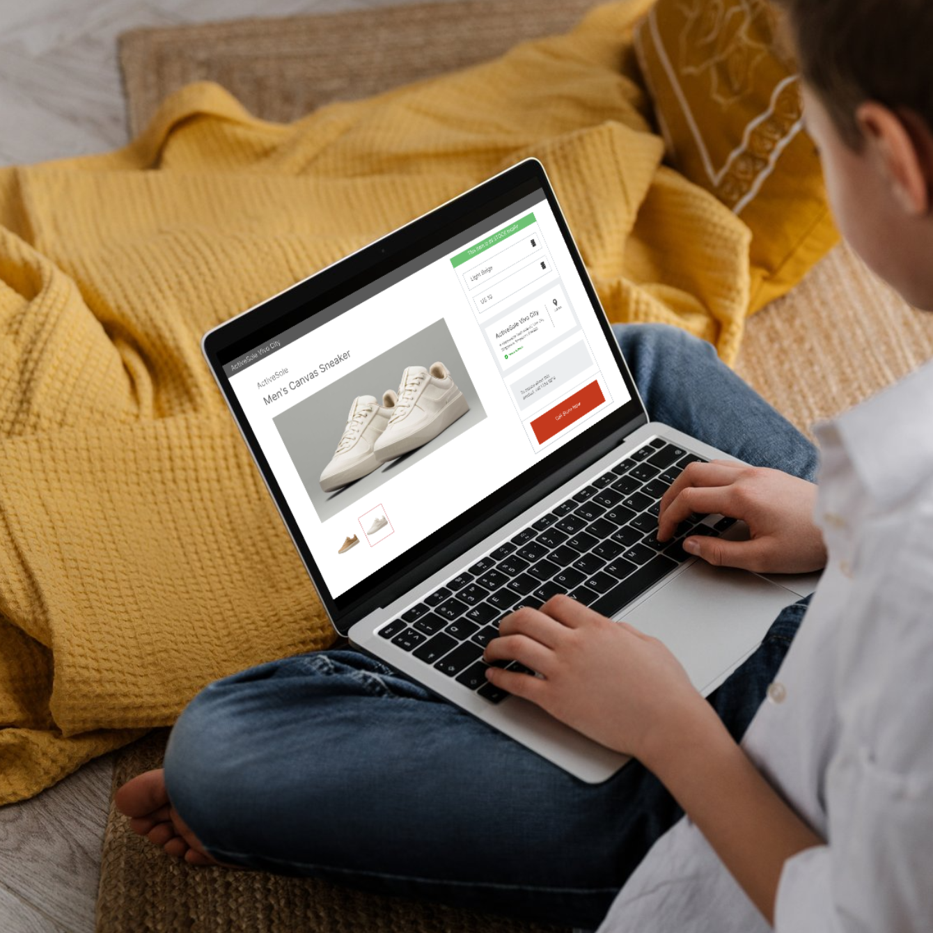 A man checking the stock availability of his desired product at various stores on his laptop.